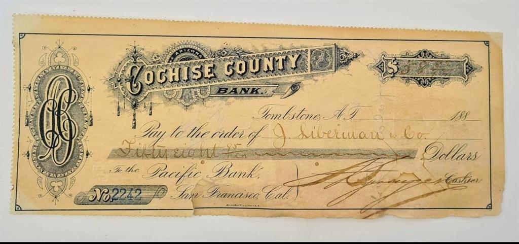 A collection of Confederate bank notes; 100, 50, 10, 5 and 1, together with 7 cheques and ephemera